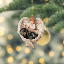 Black and tan dachshund dog sleeping Angel Wings Christmas car Ornament Gift