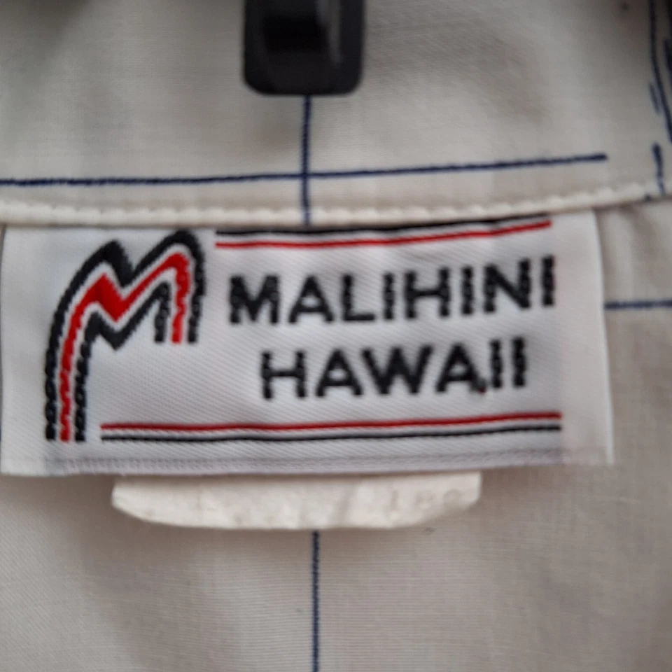 Camisa De Colección Malihini Hawaiana Botón Para Hombres Grande Azul Blanco Mapa Islas Manga Corta Foto 4 de 4