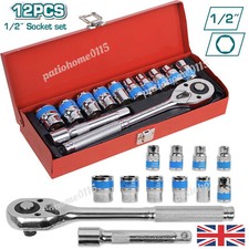 Portable 12pcs Multi-Functional 1/2Inch Drive Ratchet Socket Wrench Set 10-24mm
