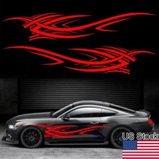 2pcs Red Flame Flow Totem Car Side Skirts Side Door Fender Vinyl Decals Stickers