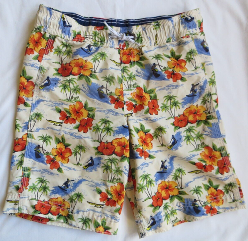 Land's End Surf Waves Hawaiian Floral Palm Tree Board Shorts Swim Trunks Boy S 8