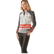 Parker Wool Blend Boucle Crew Neck Full Zip Jacket Size Large