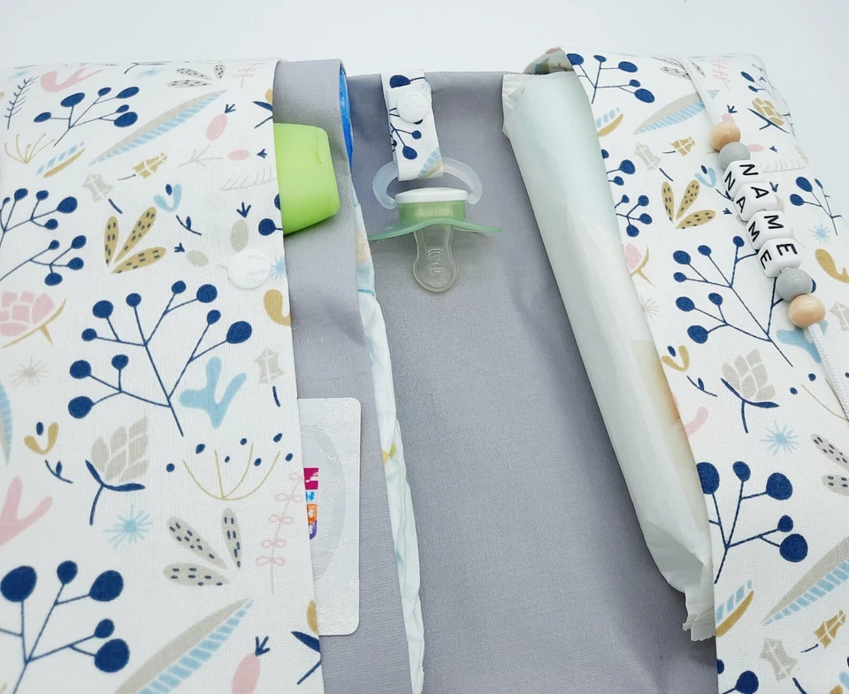 XXL Windeltasche mit Name Wickeltasche Mädchen Junge Geburt Baby Blätter pastell - Bild 3 von 4