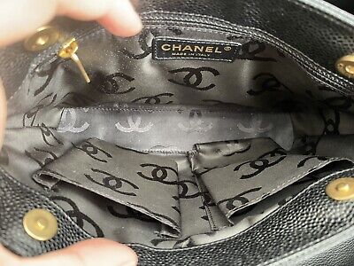 Vintage Chanel Small Black Caviar Leather CC Logo Timeless Tote bag