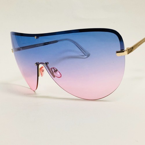 Oversize XL Huge Big Rimless Shield Black Brown Pink Blue Metal Frame Sunglasses - Afbeelding 3 van 35