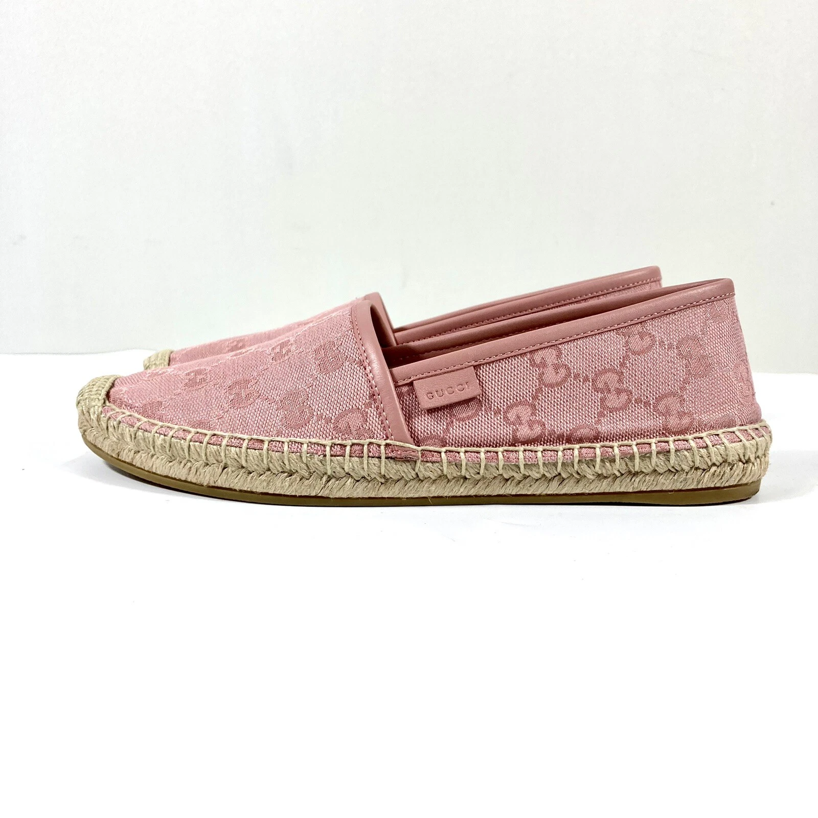 Espadrille à enfiler Gucci Supreme rose logo monogramme toile bordure cuir
