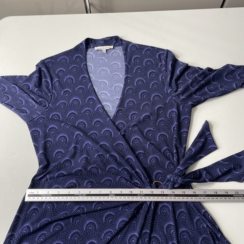 Laura Ashley Jersey Wrap Dress Uk 14 Purple Geometric Print Side Tie - Picture 13 of 18