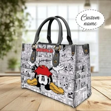 Personalized Mickey Mouse Leather Handbag, Mickey Mouse Women's Leather Bag Gift