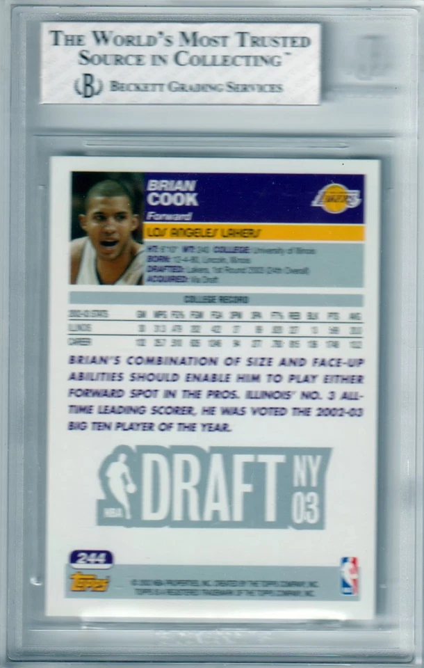 Brian Cook 2003-04 Topps RC Rookie #244 BGS 8 NM-MT - LAKERS - Image 2 of 2