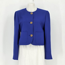 Doncaster Cobalt Blue Gold Button Collarless Career Office Retro Blazer Jacket S