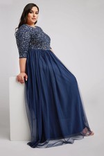 Yours Curve Women's Plus Size LUXE Navy Blue Sequin Embellished Maxi Dress