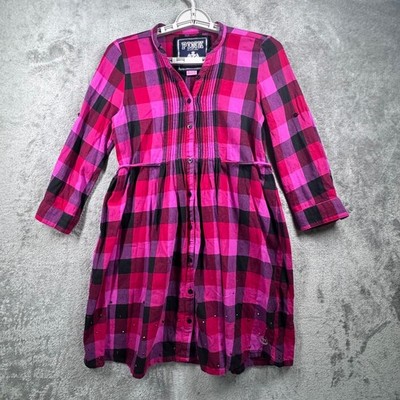 open lace back dress In StockGirls Christmas Tree Print Hot Pink Plaid Dress