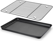 E-far Nonstick Baking Sheet with Rack Set, 16 x 12 x 1 16 x 12 inch, Black