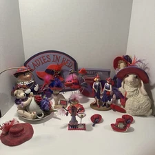 Red Hat Society Collectible Lot – Dept 56 Dolly Mamas Hats & Figurines