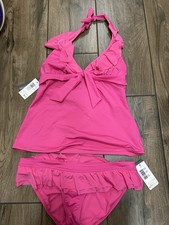 NWT Kenneth Cole Reaction Pink Ruffle Tankini Bathing Suit Size Small