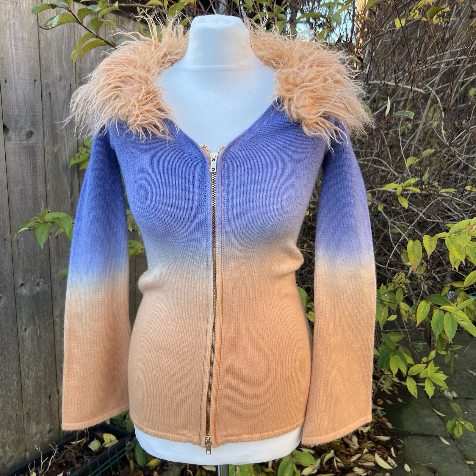 House Of Sunny Desert Rose Peggy Cardigan Ombre Knit Fur Collar UK8 RRP £115