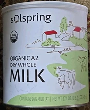 Solspring Organic A2 Dry Whole Milk Powdered Milk with A2, 17.4 oz 