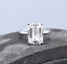 3CT Emerald-Cut VVS1 Moissanite Solitaire Engagement Ring 14K White Gold Plated