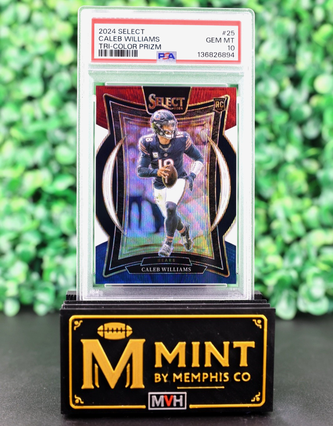 CALEB WILLIAMS 2024 SELECT CONCOURSE #25 TRI-COLOR PRIZM /299 RC BEARS PSA 10