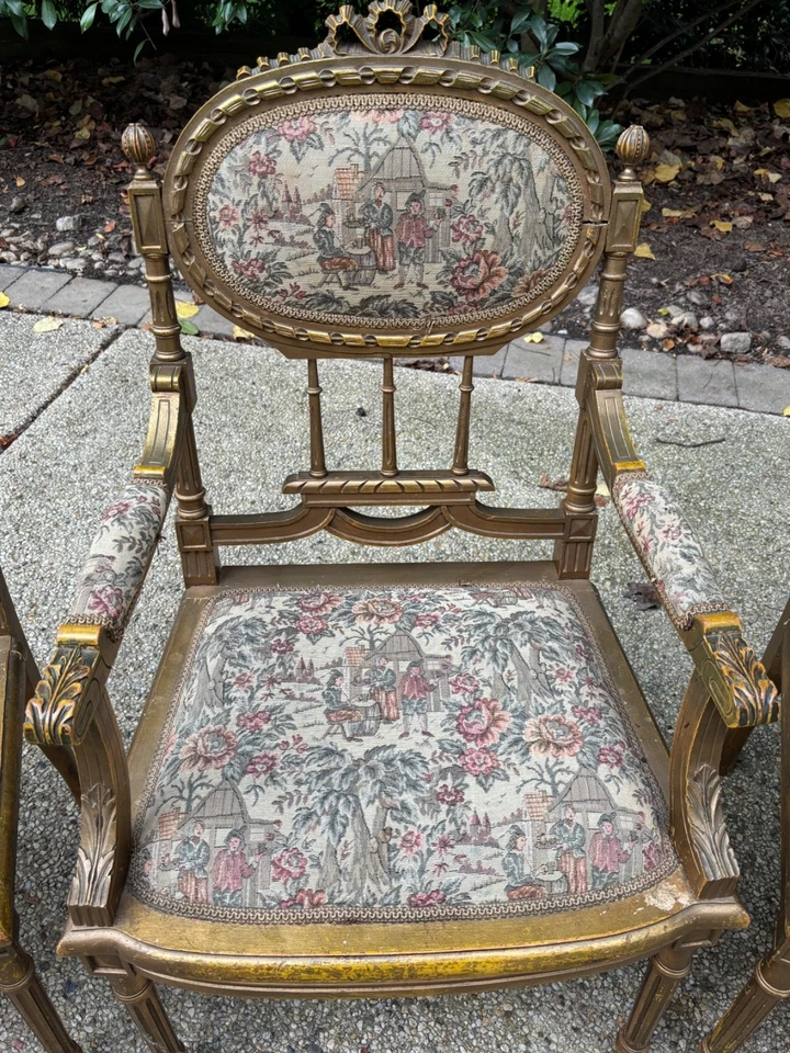 19th century french louis XVI style gilded 7  piece salon set - Image 4 of 4