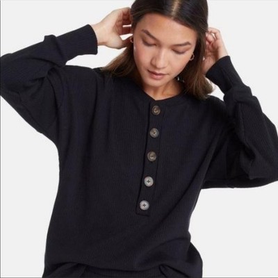 LETT Kruger Ribbed Cotton Knit Top Black Women s Size Large NWT