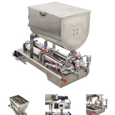 110V 100-1000ml 2 Nozzles Paste Liquid Heating Mixing Filling Machine 80L Hopper