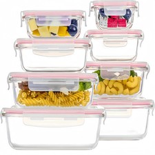 16Pcs Glass Food Storage Containers Airtight Lids Meal Prep Lunch Box Set Glass