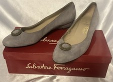 Salvatore Ferragamo Women s Vintage Gray Suede Button Kitten Heels Shoes 9 AA