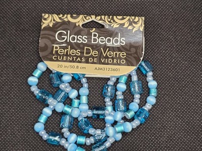 Glass Beads Perles De Verre 20'' Turquoise and  Blues Cylinder Mix Jewelry Making