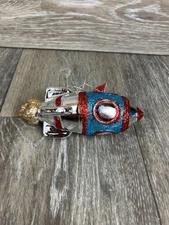 Rocket Space Ship Christmas Ornament Glitter Plastic