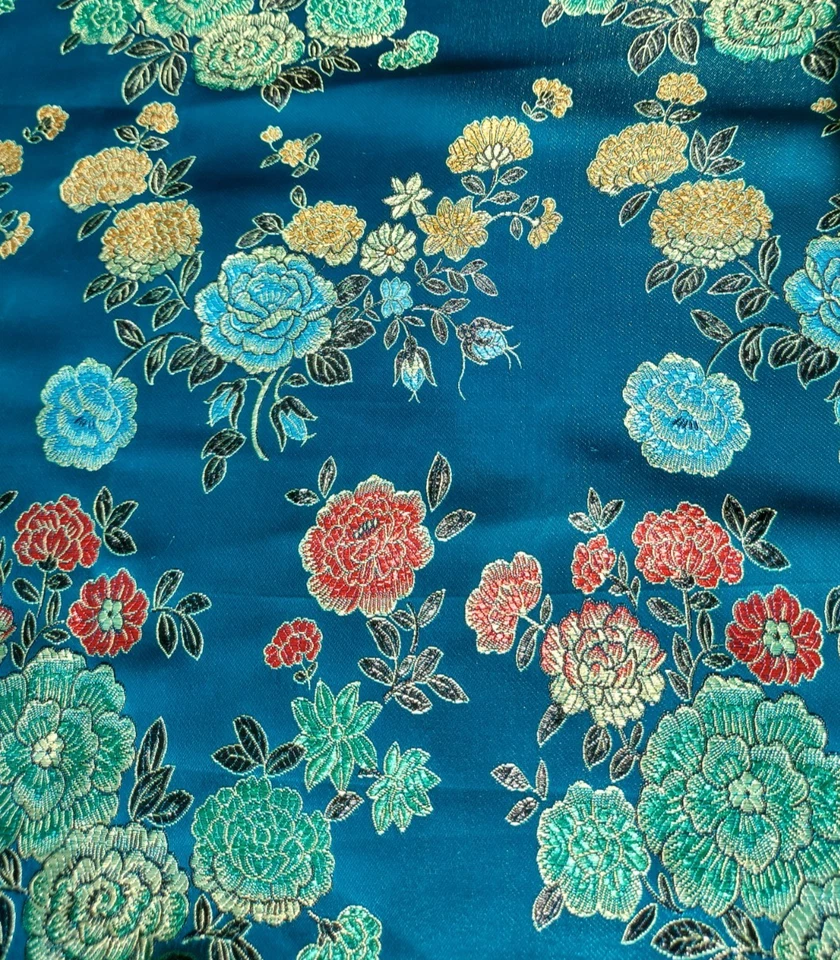 Karneval Kostüm 0,5m Brokat Jaquard türkis Blumen Barock Fastnacht 90cm breit - Bild 2 von 4