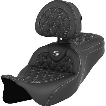 Saddlemen Roadsofa Seat w/ Backrest White Lattice Stitch for 08-24 Touring