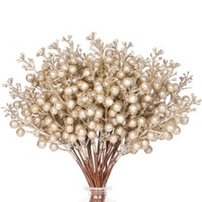 36Pcs Christmas Glitter Berry Stems, 9.5'' Artificial 9.5 inch, Champagne