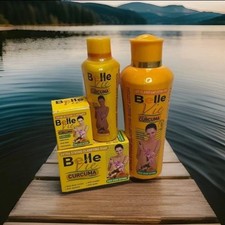 4PCS Belle Vie Curcuma Extracts Body Lotion 475ml, Serum, Face Cream and Soap