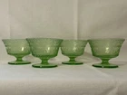 Federal Glass Co Patrician "Spoke" Footed Sherbet Dish Vaseline Glass Set 4