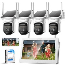 4MP WIFI 2K Solar Wireless CCTV Camera System 5G 10CH 10.1" Monitor NVR 500G
