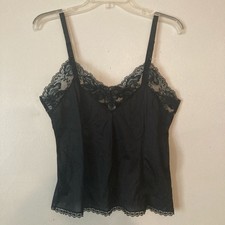 Vintage 1980  s Black Lace Camisole Top With Adjustable Straps Size Large Used