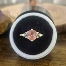 925 Hallmarked Sterling Silver Oval Pink Sapphire Engagement Ring Size T