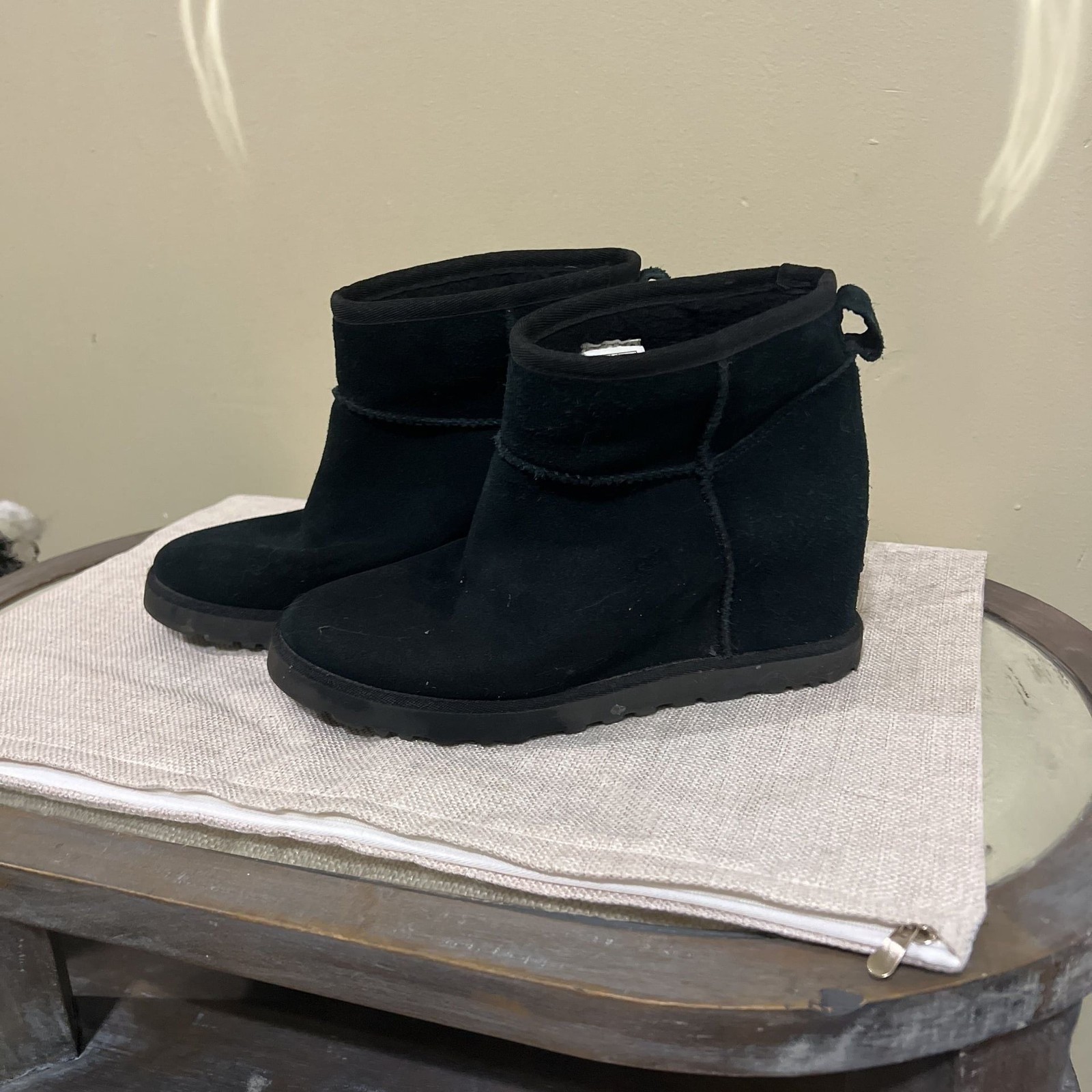 UGG Classic Femme Mini Boot Black Suede Wedge Ankle Boots