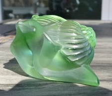 Signed Lalique France Crystal Helix Snail Escargot Figurine Green