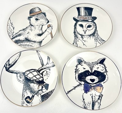 American Atelier | Owl | Racoon | Deer | Squirrel  | 4 Plates | 6''