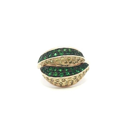 Massiver Ring 14 Karat Gelbgold Pave Brillant gelbe & grüne Steine gewellt