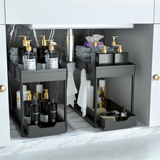 under Sink Organizer 2 Pack, Bathroom Cabinet Organizer, 2 Tier Sliding Cabinet