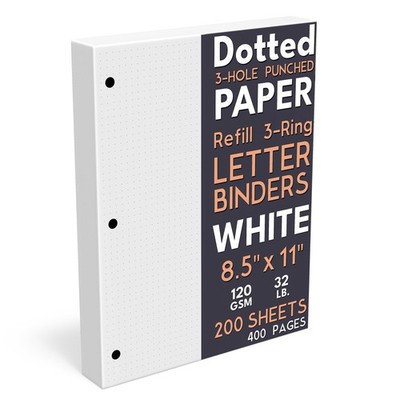 Dotted Grid Paper, Letter Size, 3-Hole Punched (Large Holes), 200 Sheets/400 ...