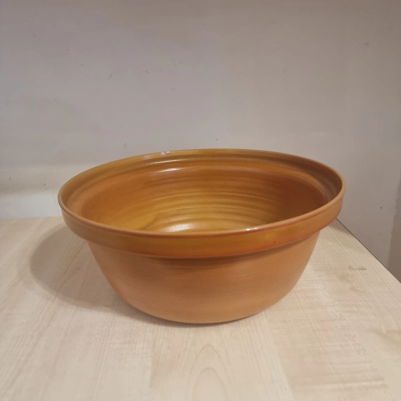 Vintage Arcopal France Amber Glass Mixing Bowl - Honey Satin Swirl - 11.5" Large
