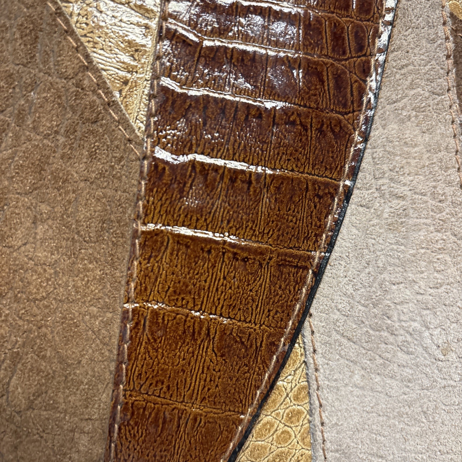 Vtg Satchel w Key Brown Patchwork Document Portfo… - image 11