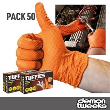 2 x Tuffies Diamond Grip Nitrile Gloves (Size XL) - Box Of 50 / Orange (8mil)