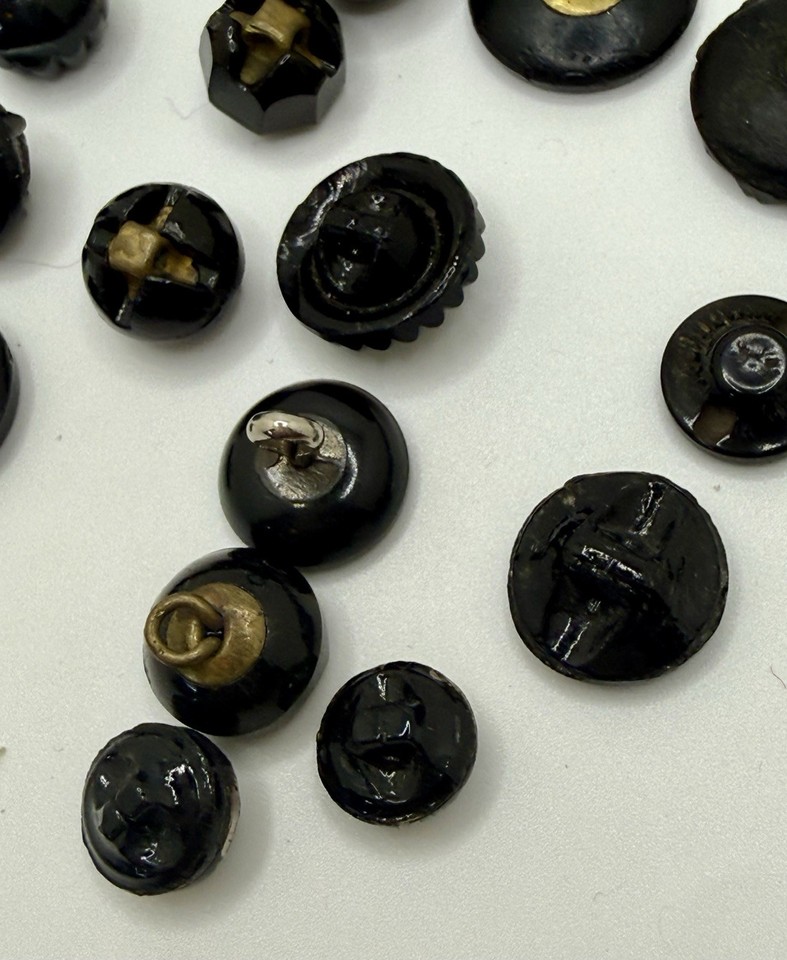 Button Selection Box Lot 45 Antique Victorian Black Glass Buttons Faceted Picture 2 Box ...