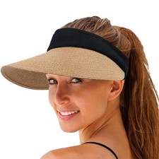 Women Straw Sun Visor Hat Wide Brim Summer UV Protection Beach Foldable Cap
