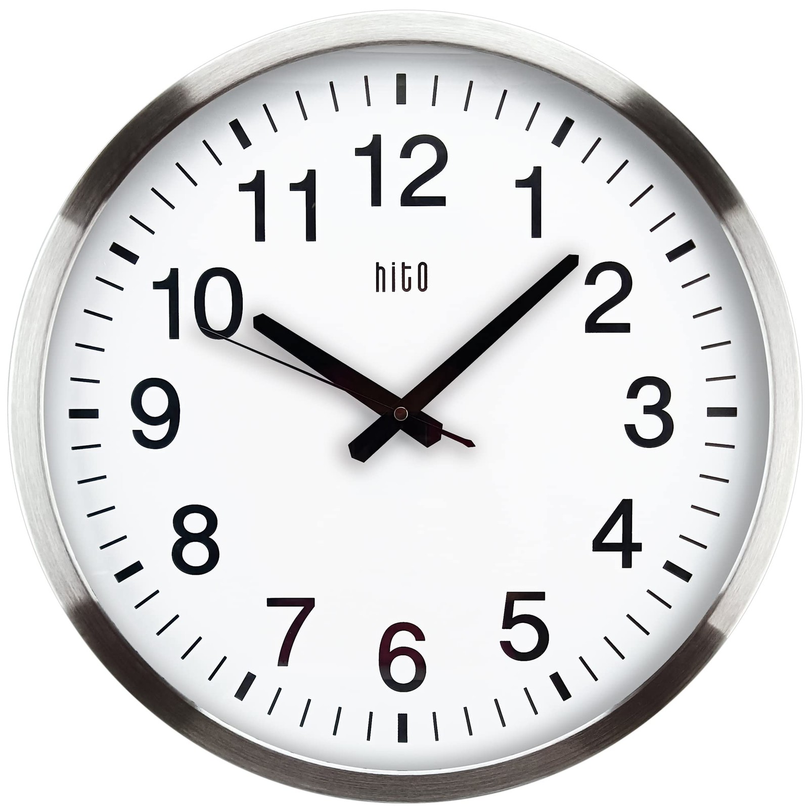 HITO 16" Silent Wall Clock Battery Operated Non-Ticking Sweep Movement Glass
